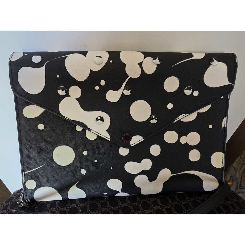 Rare MARC JACOBS BlackWhite Clutch Shoulder Bag SplatterCowPrint Chain Strap GuC